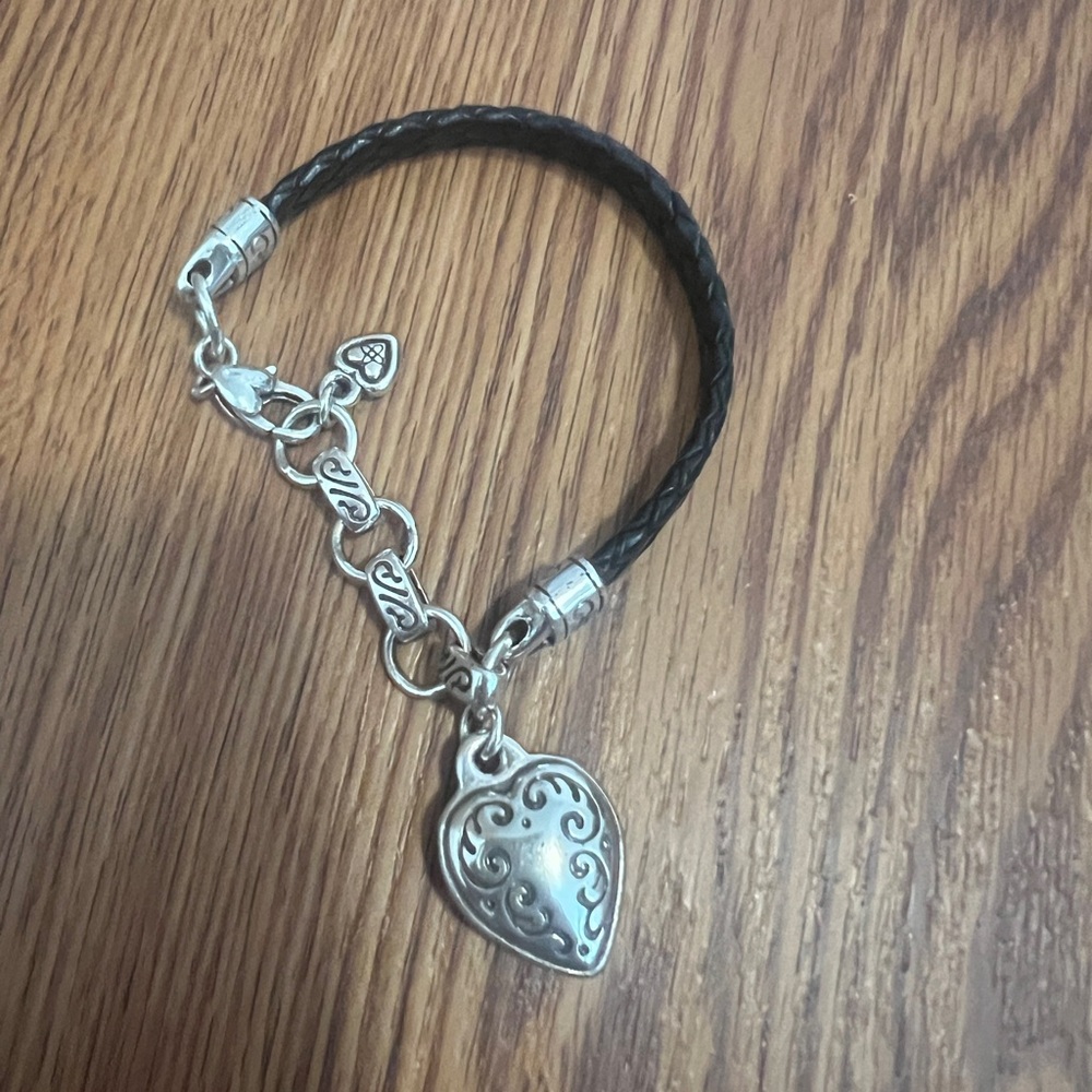 Brighton Black Braided Bracelet with Silver Heart Charm